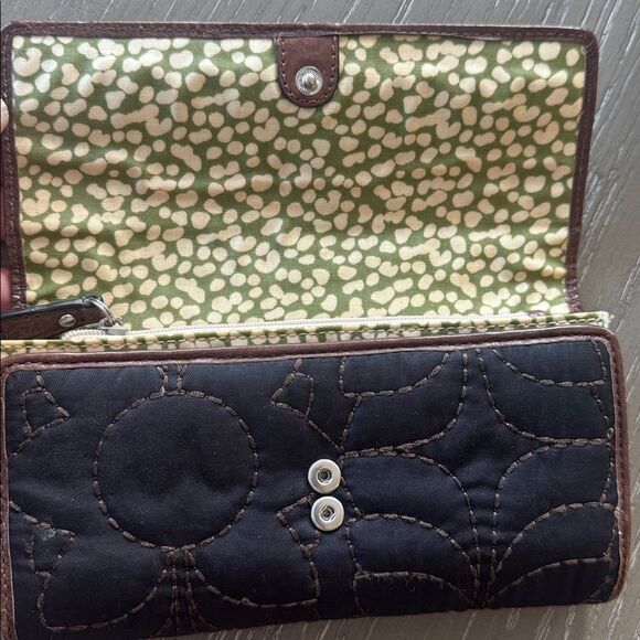 Fossil Key-Per Y2K Quilted Textile Leather Trim Black Brown Trifold Wallet EUC - Picture 10 of 12